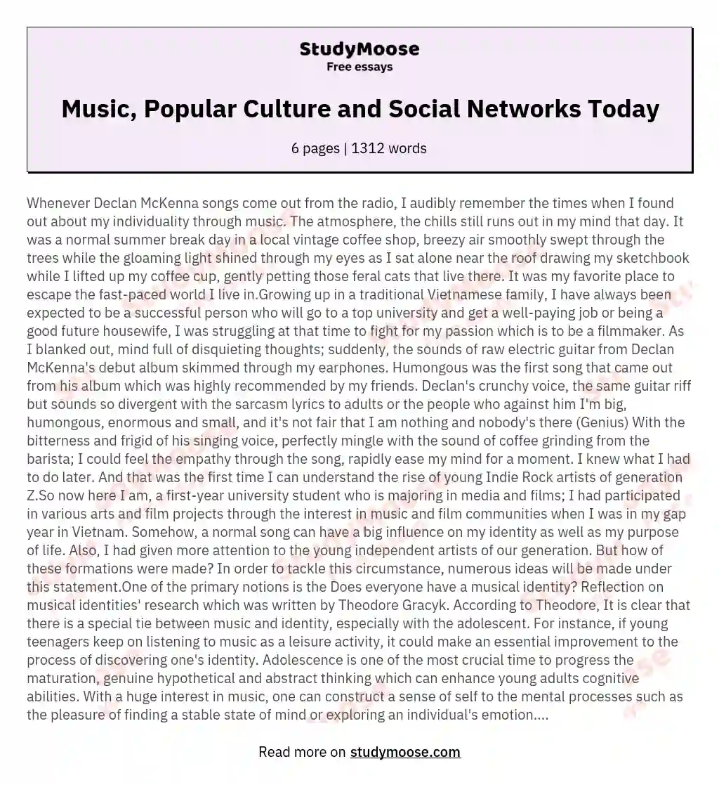 Music, Popular Culture and Social Networks Today