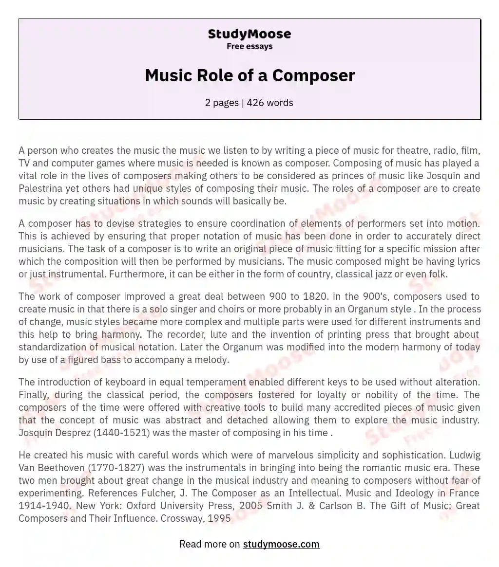 Music Role of a Composer