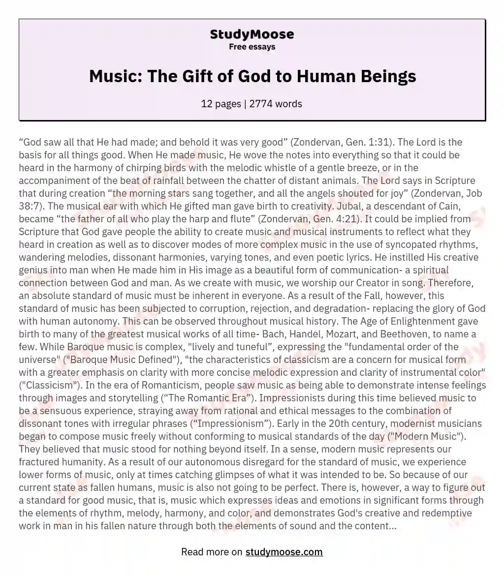 Music: The Gift of God to Human Beings