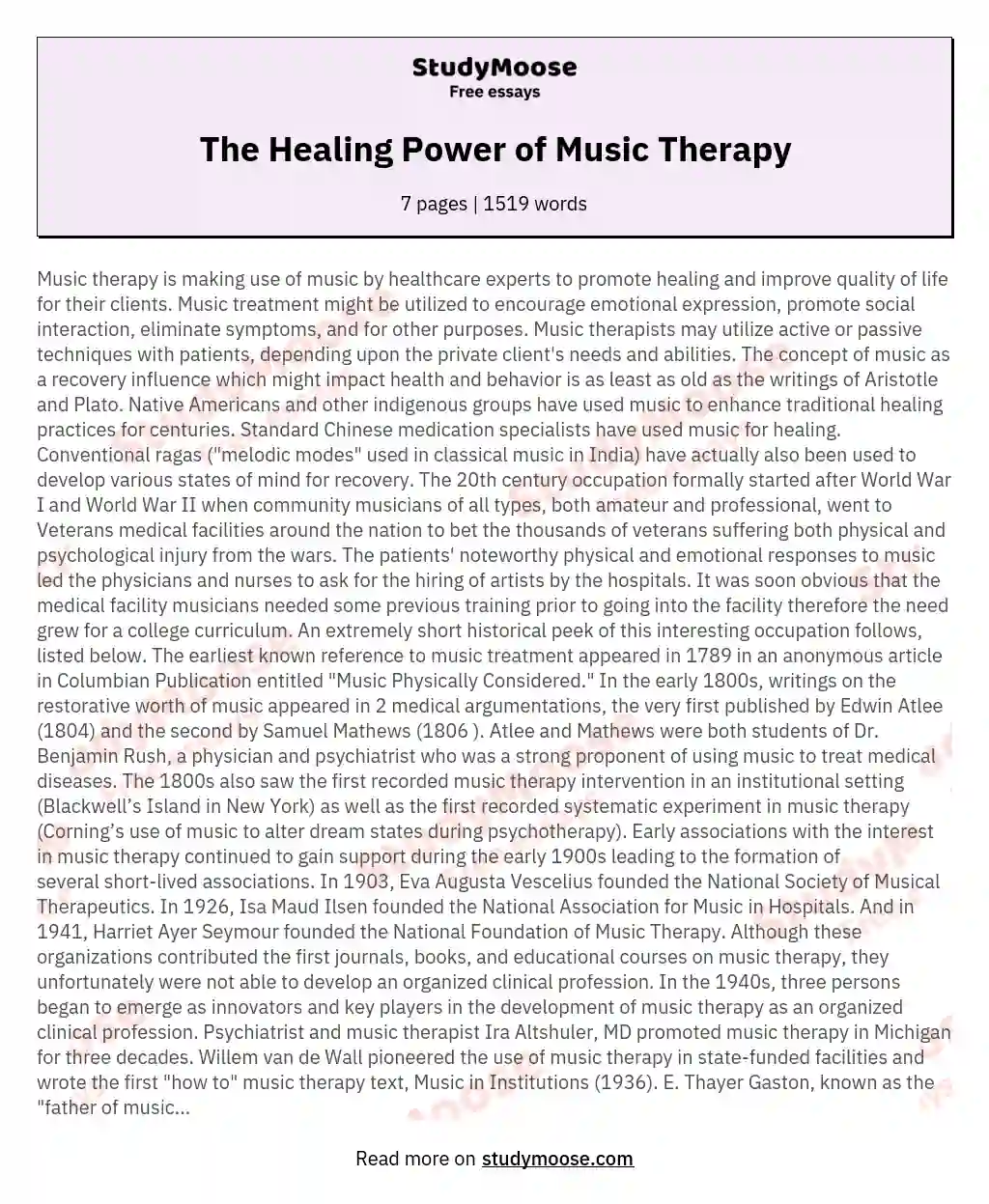 The Healing Power of Music Therapy essay