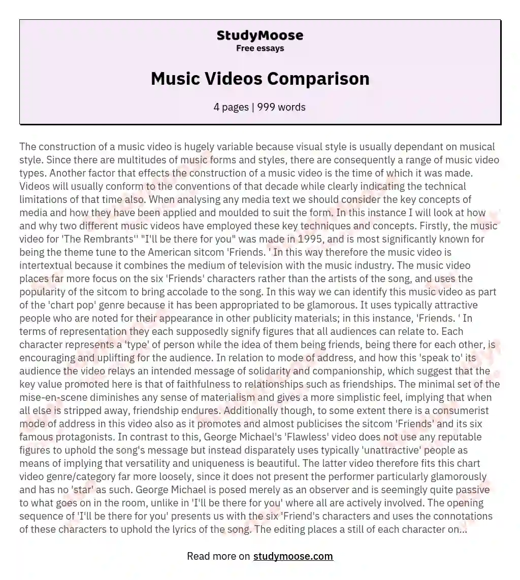 Music Videos Comparison essay