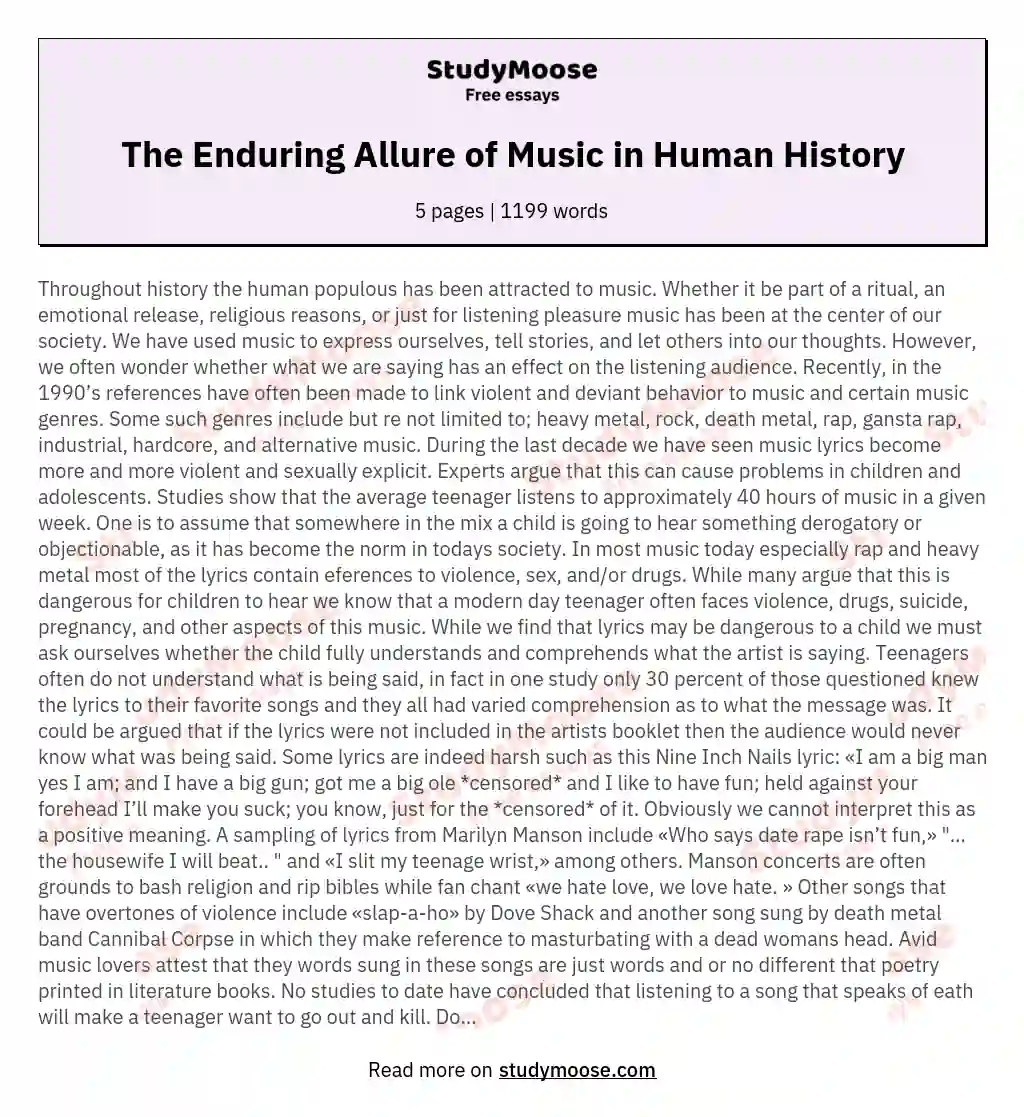 The Enduring Allure of Music in Human History essay