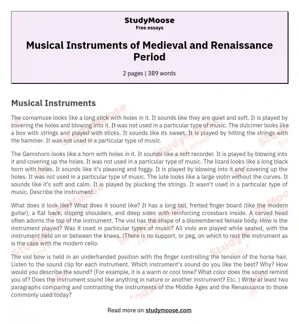 Musical Instruments of Medieval and Renaissance Period