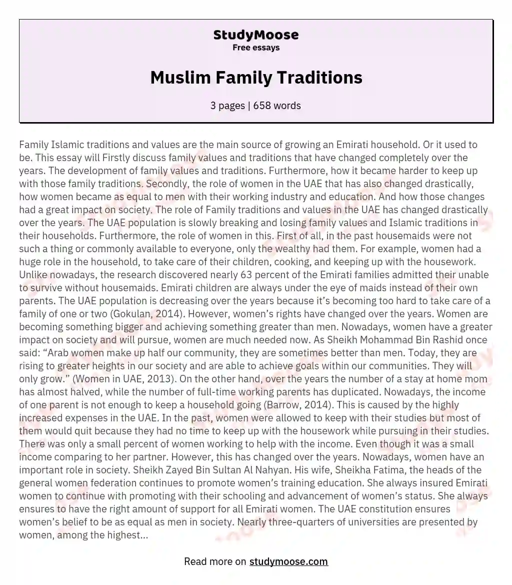 Muslim Family Traditions essay