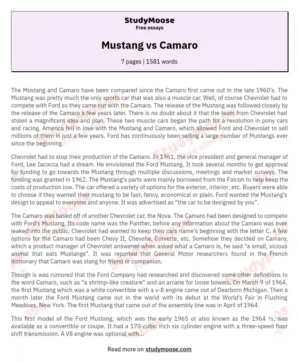 Mustang vs Camaro essay