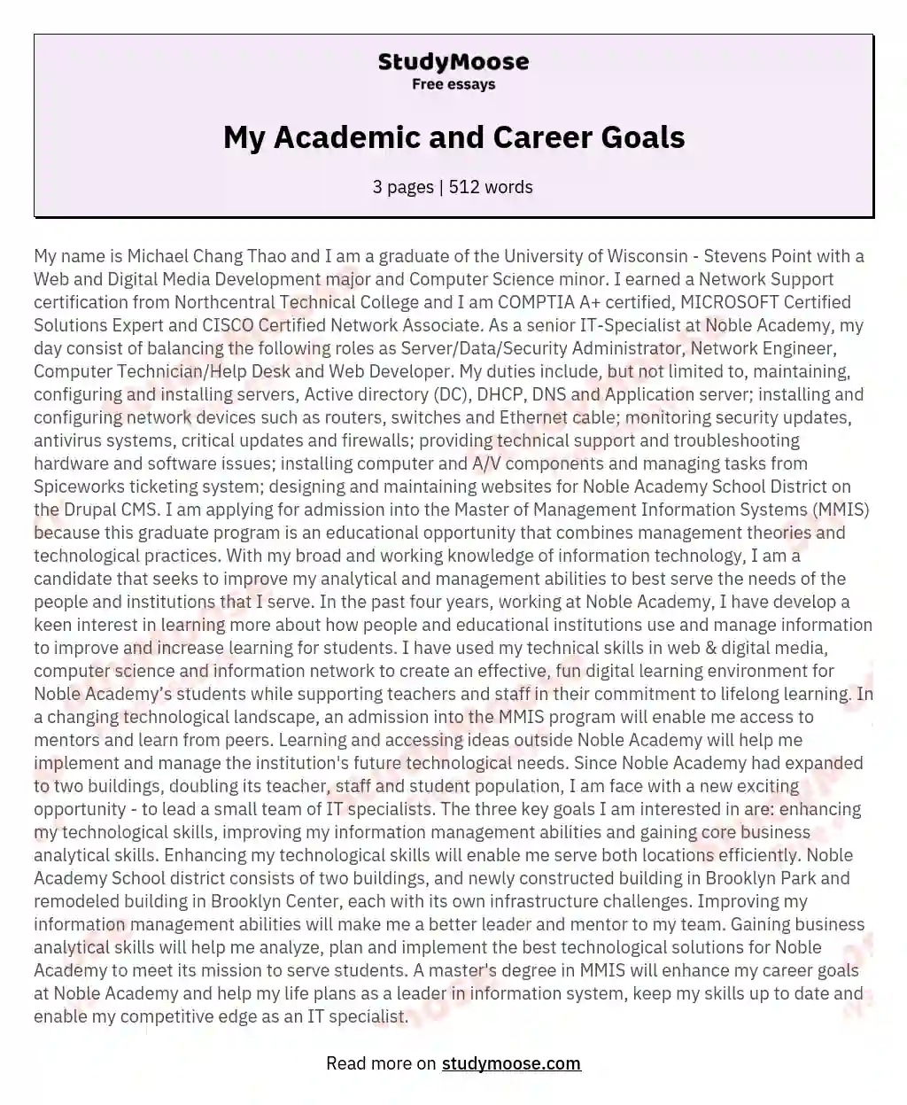 My Academic and Career Goals