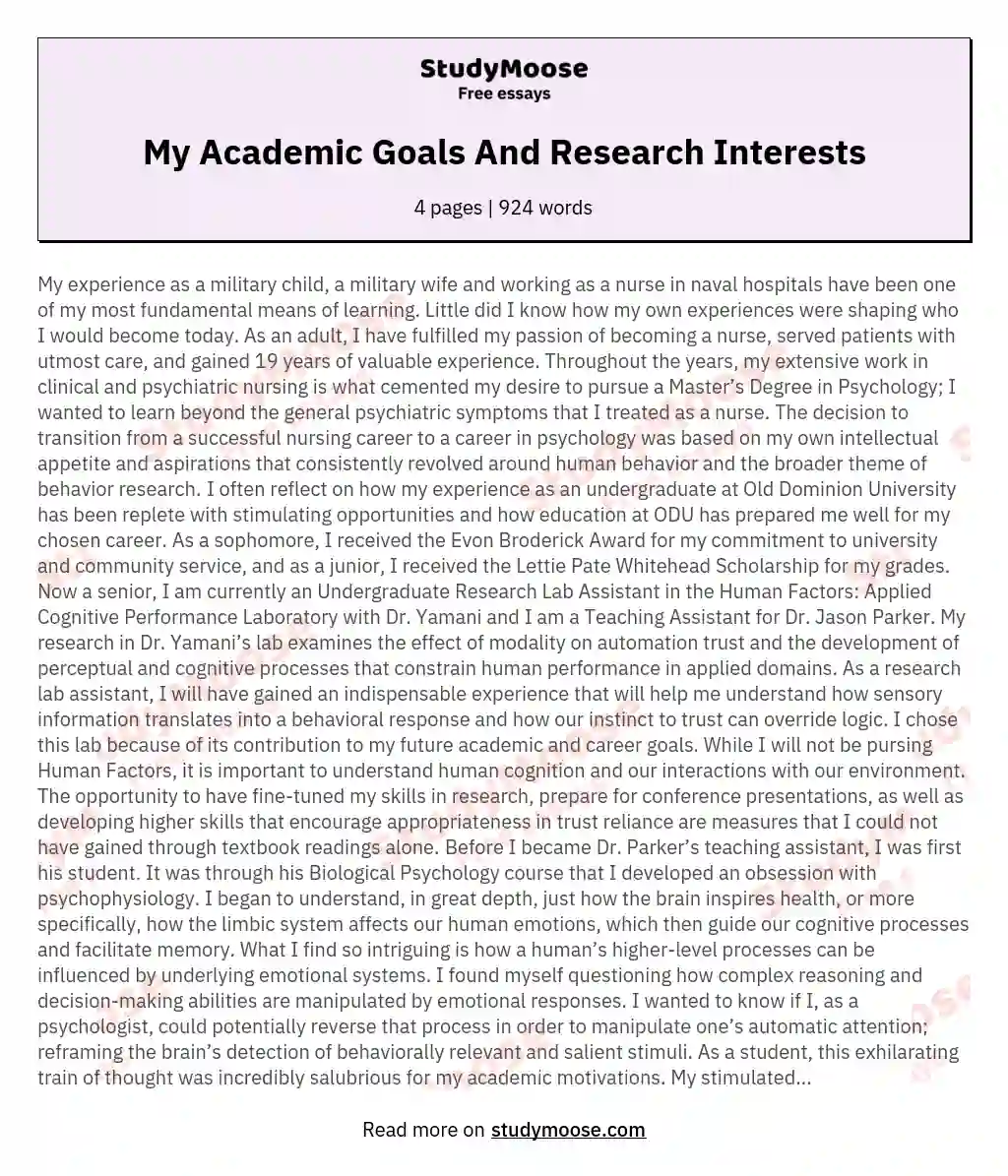 My Academic Goals And Research Interests essay