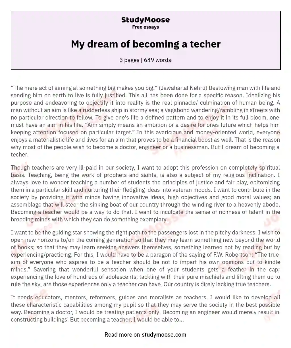My dream of becoming a techer essay