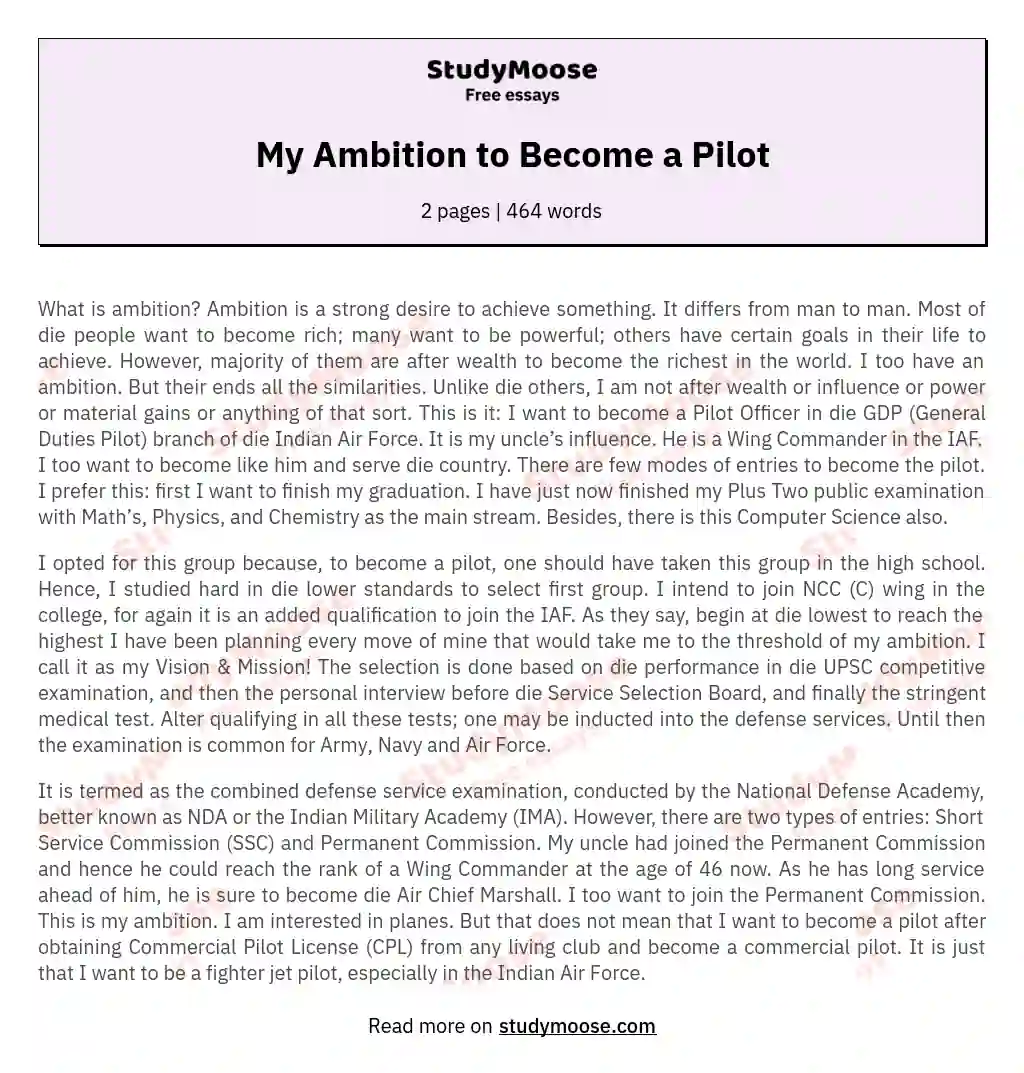 my ambition in life pilot essay