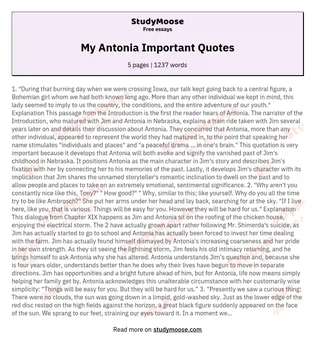 My Antonia Important Quotes essay