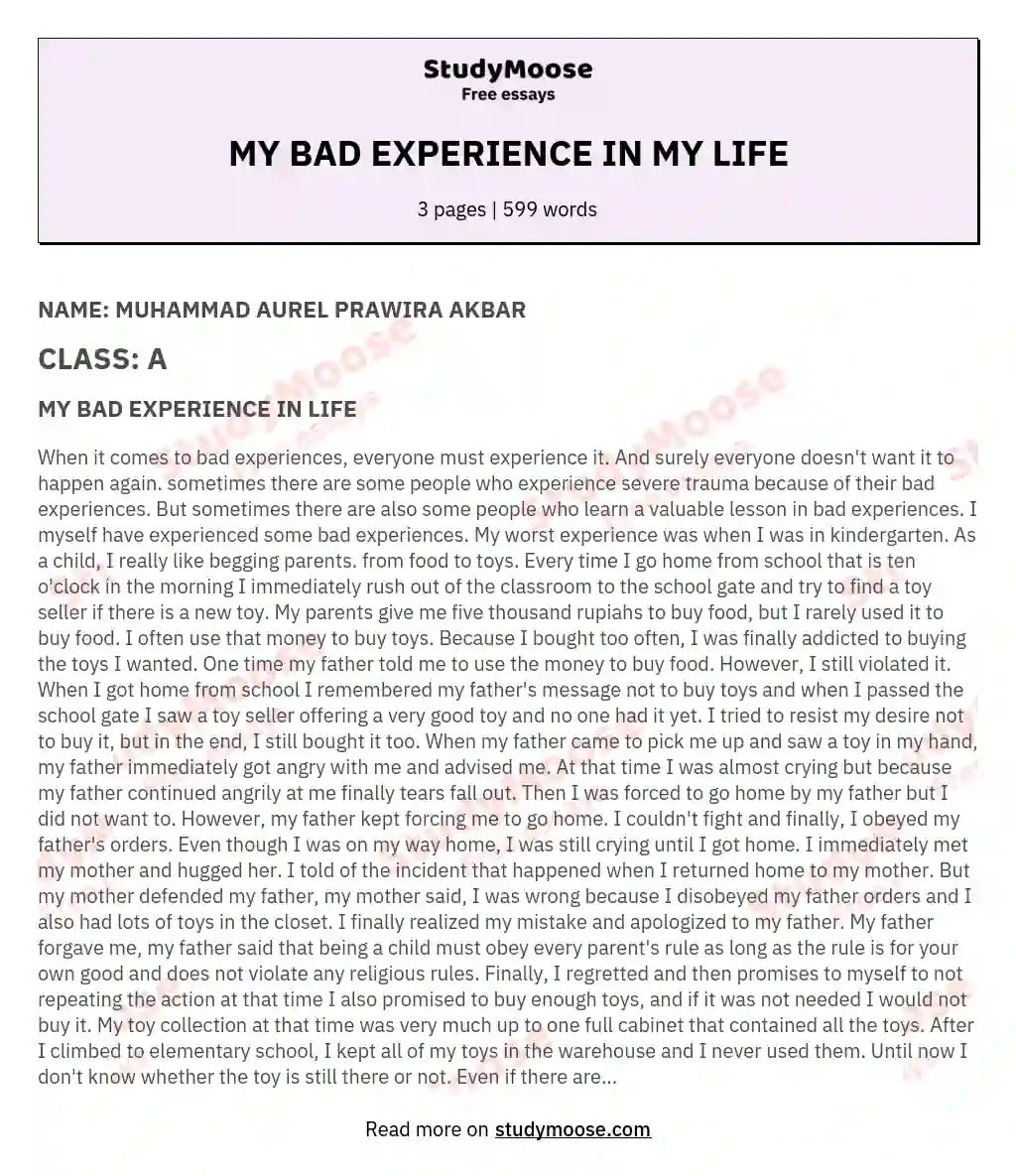 an essay about life experiences