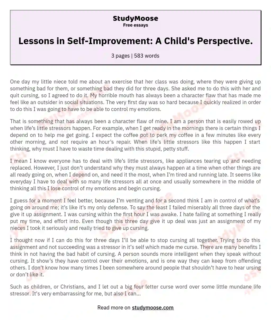 Lessons in Self-Improvement: A Child's Perspective essay