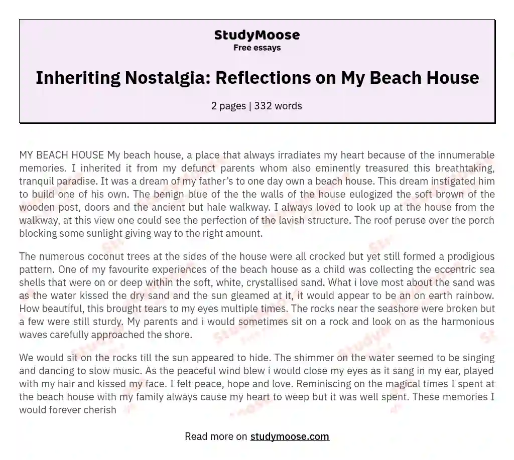 Inheriting Nostalgia: Reflections on My Beach House essay