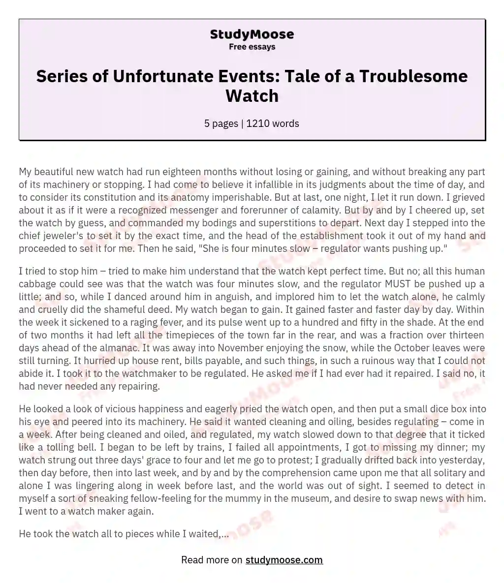 Series of Unfortunate Events: Tale of a Troublesome Watch essay