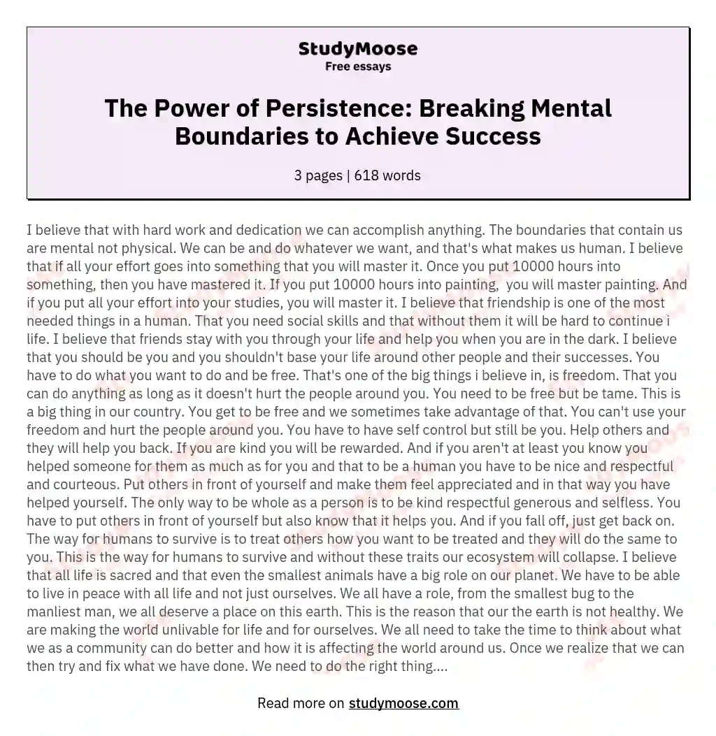 The Power of Persistence: Breaking Mental Boundaries to Achieve Success essay
