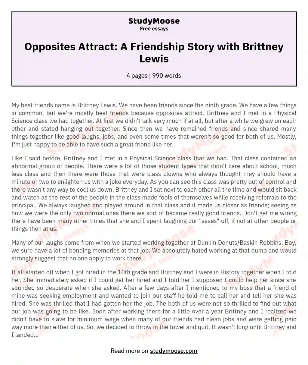 Opposites Attract: A Friendship Story with Brittney Lewis essay