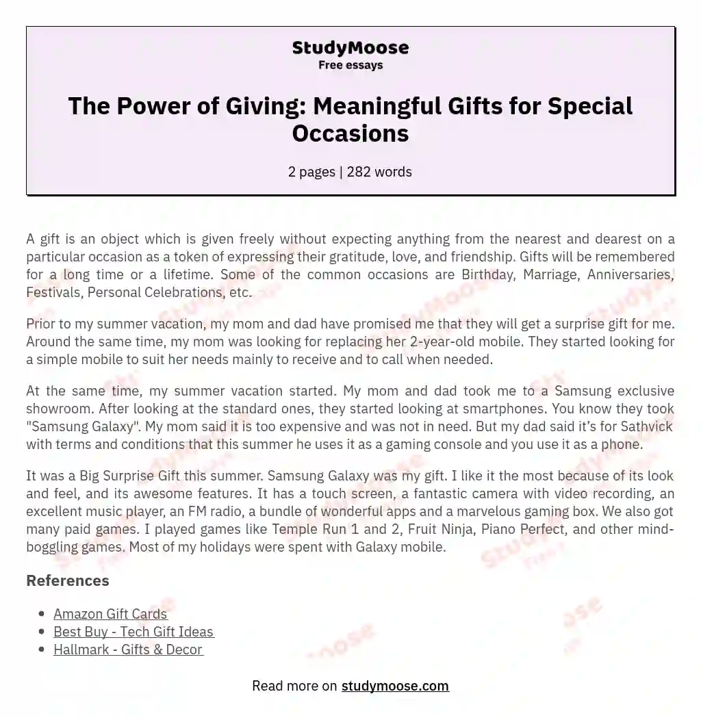 The Power of Giving: Meaningful Gifts for Special Occasions essay
