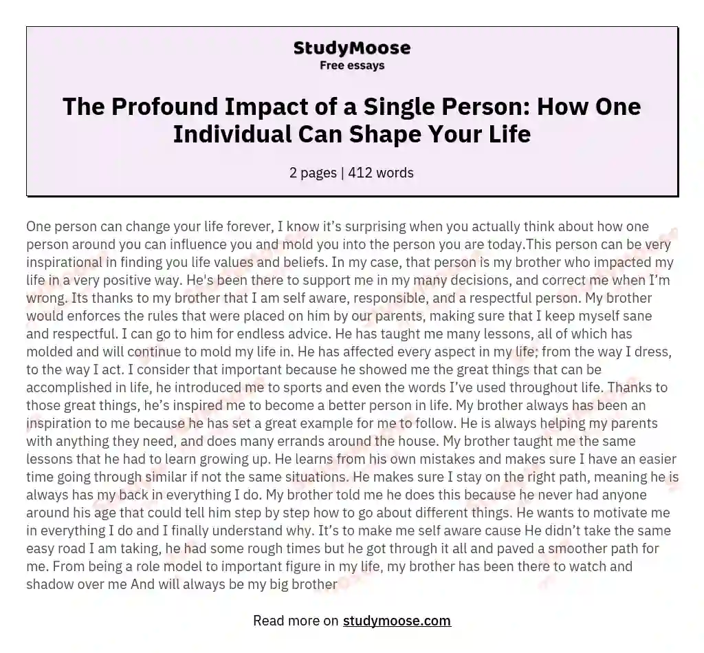 The Profound Impact of a Single Person: How One Individual Can Shape Your Life essay