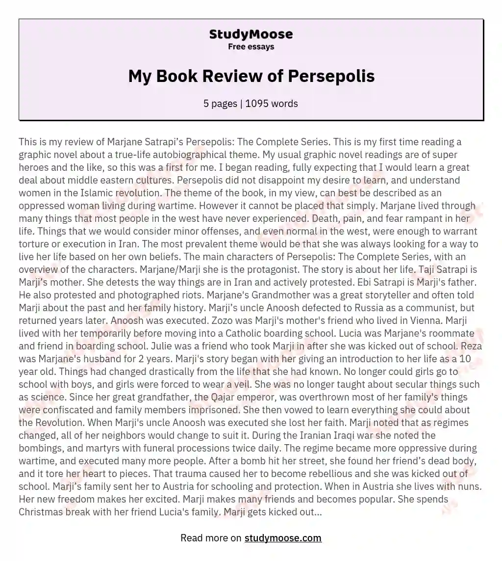 My Book Review of Persepolis essay