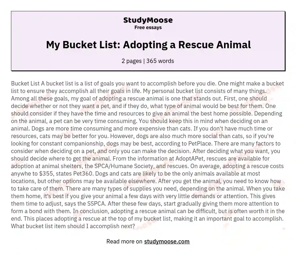 My Bucket List: Adopting a Rescue Animal essay