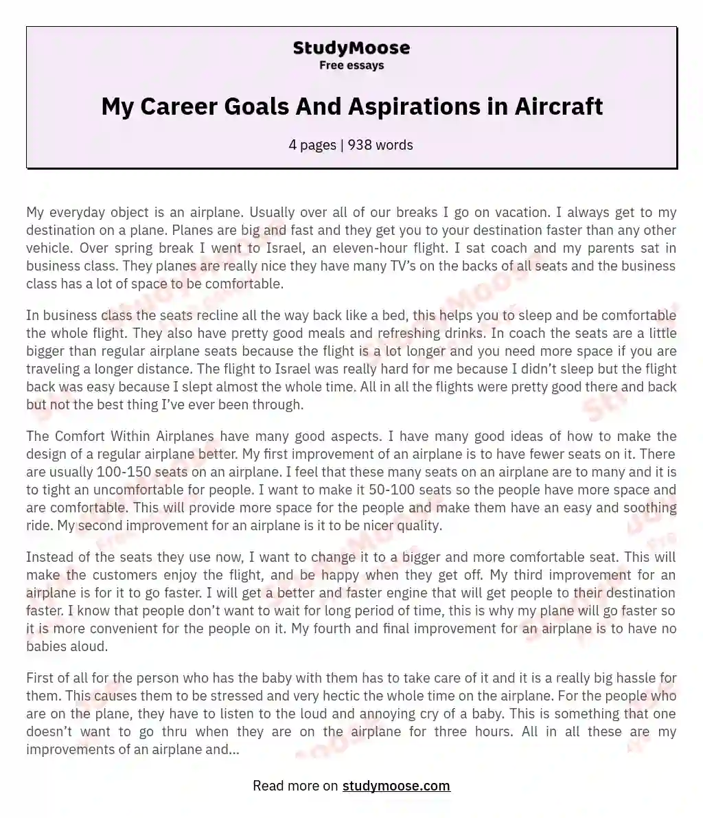 My Career Goals And Aspirations in Aircraft essay