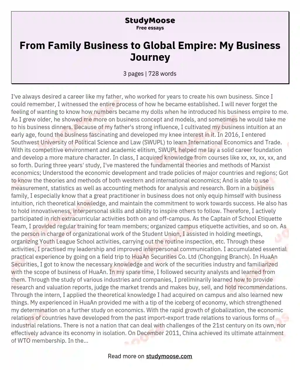 From Family Business to Global Empire: My Business Journey essay