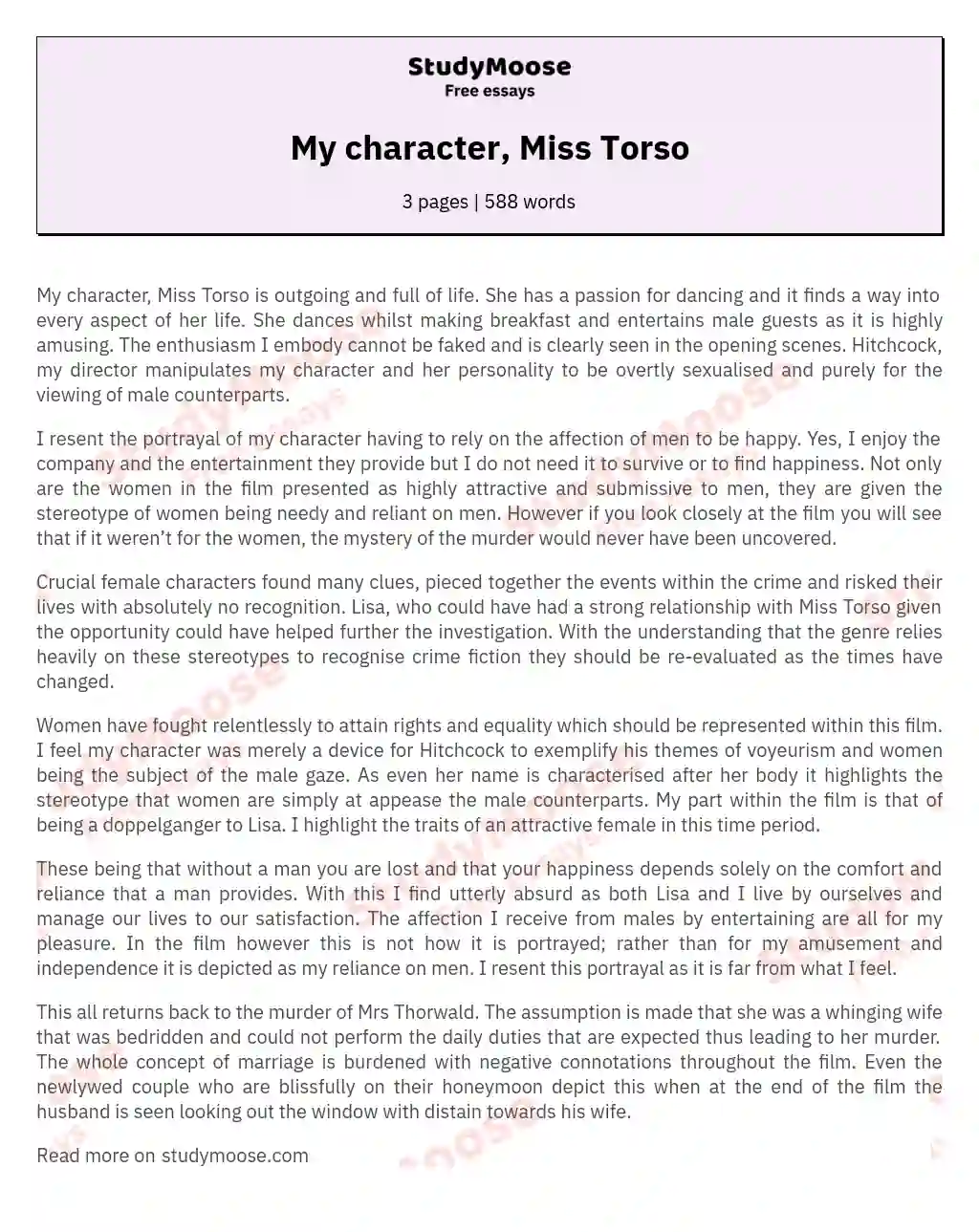 My character, Miss Torso essay
