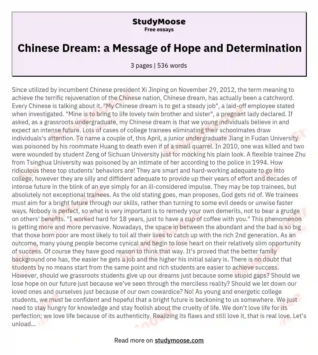 Chinese Dream: a Message of Hope and Determination essay