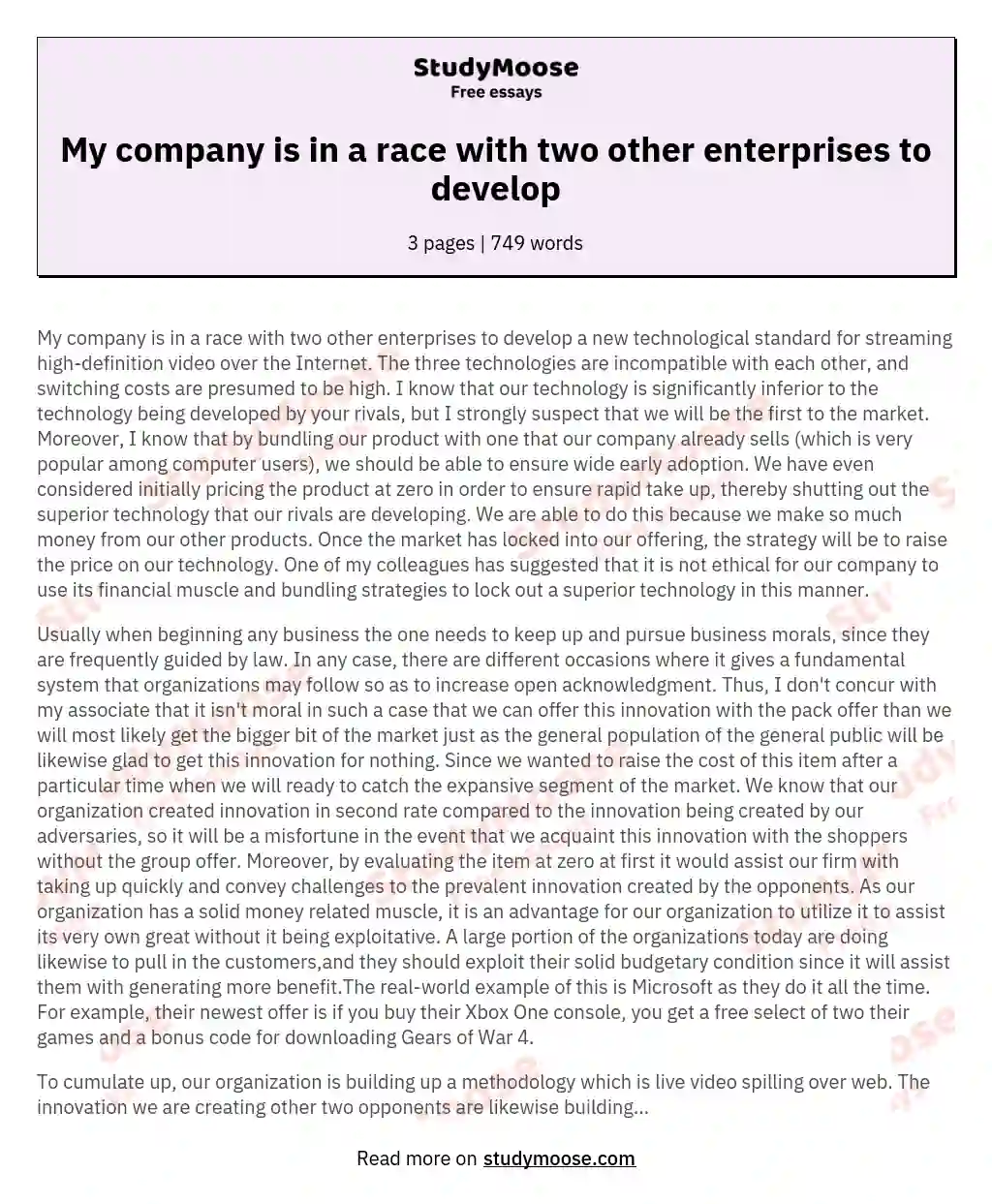 My company is in a race with two other enterprises to develop essay