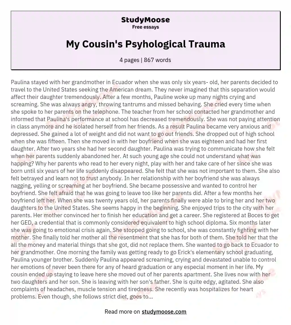 My Cousin's Psyhological Trauma essay