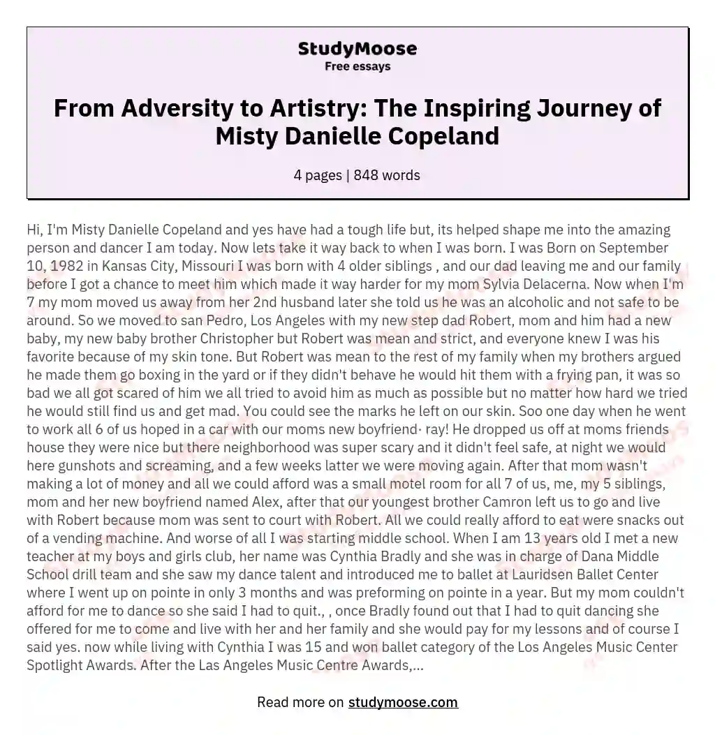 From Adversity to Artistry: The Inspiring Journey of Misty Danielle Copeland essay
