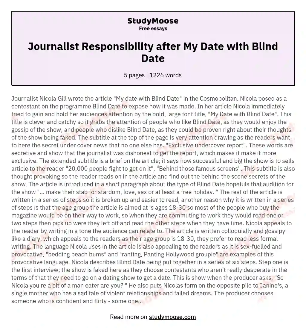 Journalist Responsibility after My Date with Blind Date