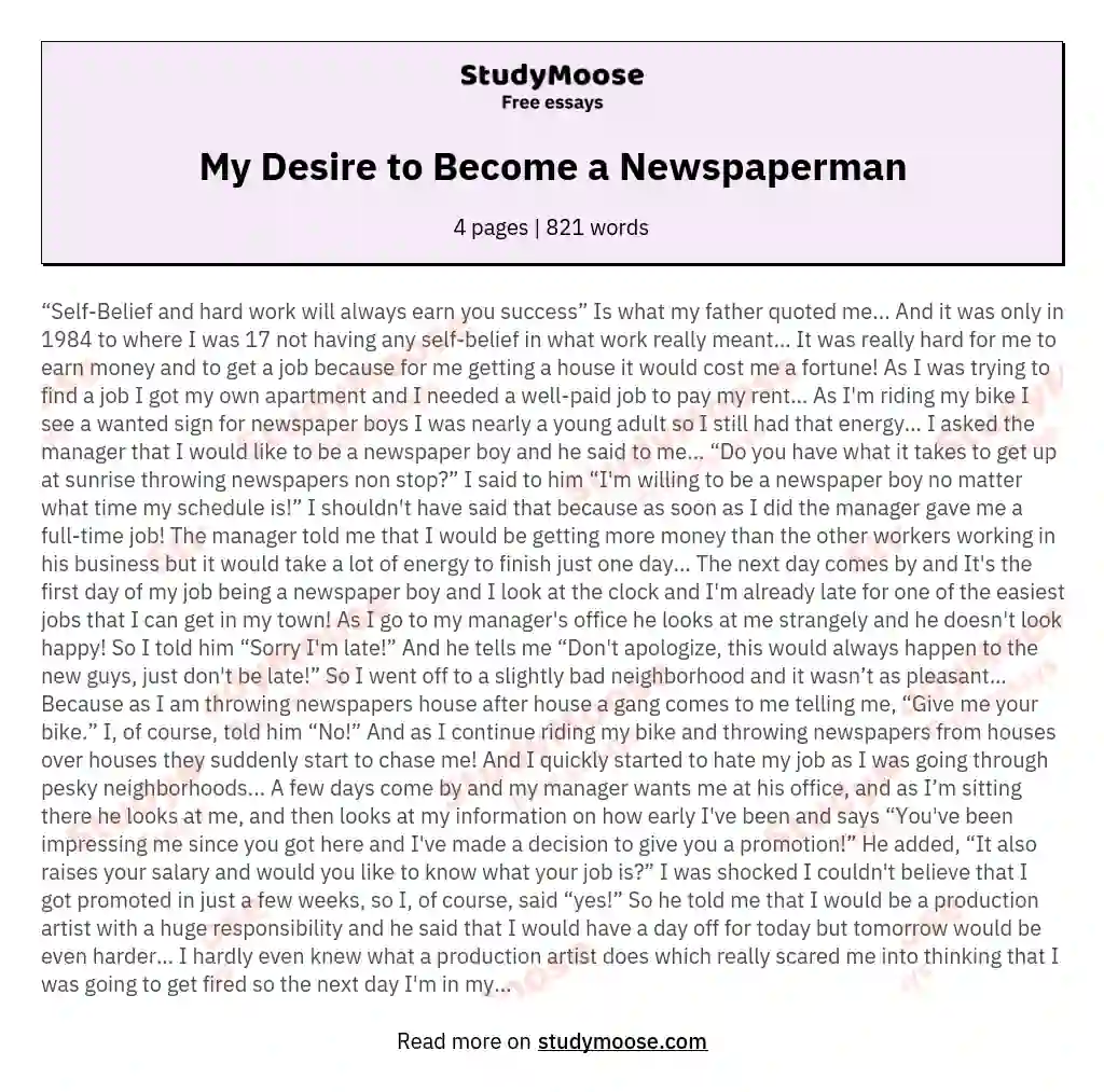 My Desire to Become a Newspaperman essay