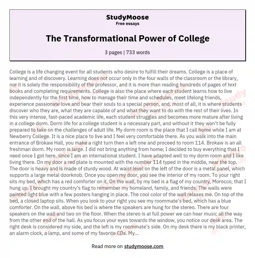 The Transformational Power of College essay