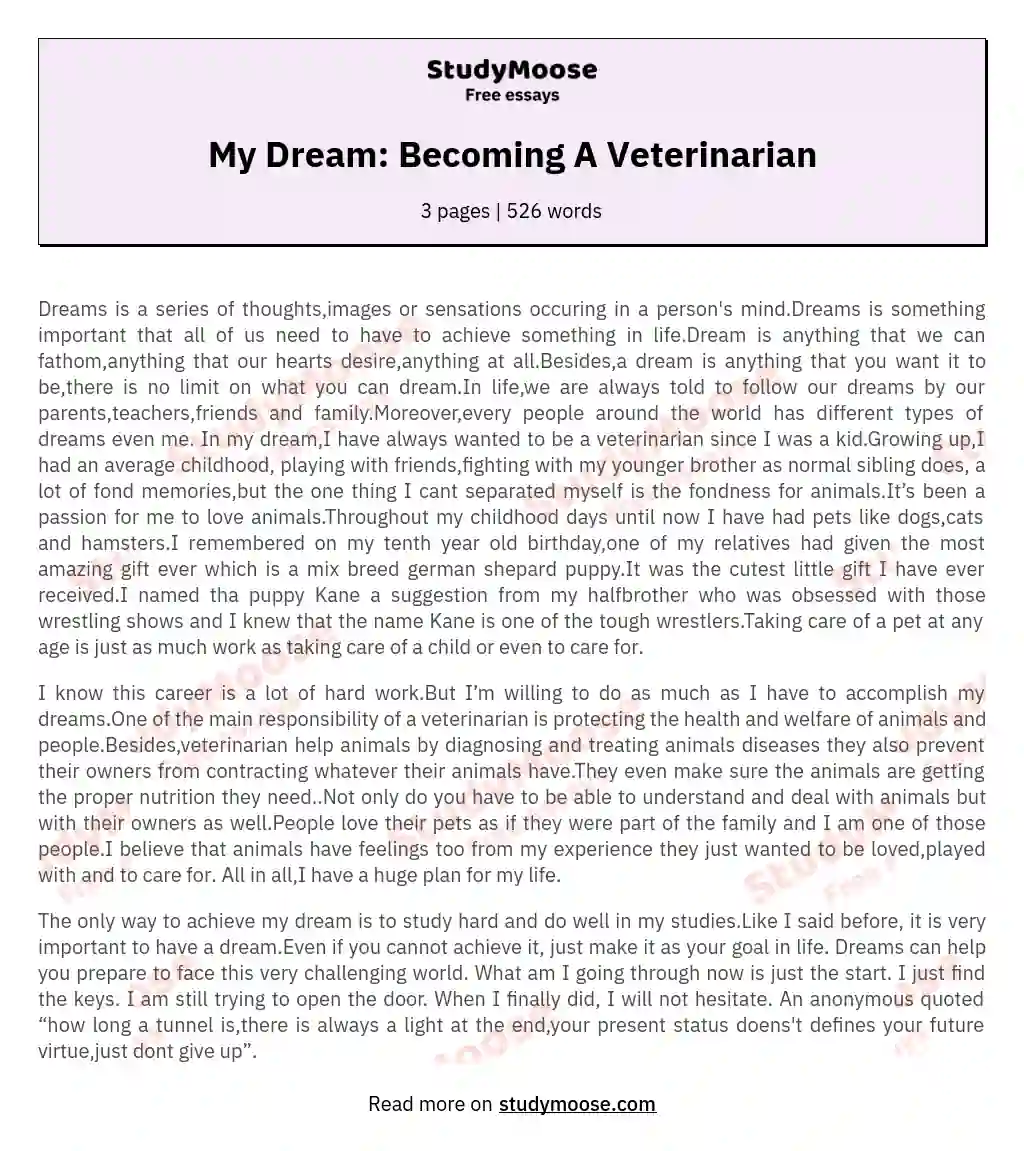 My Dream: Becoming A Veterinarian essay