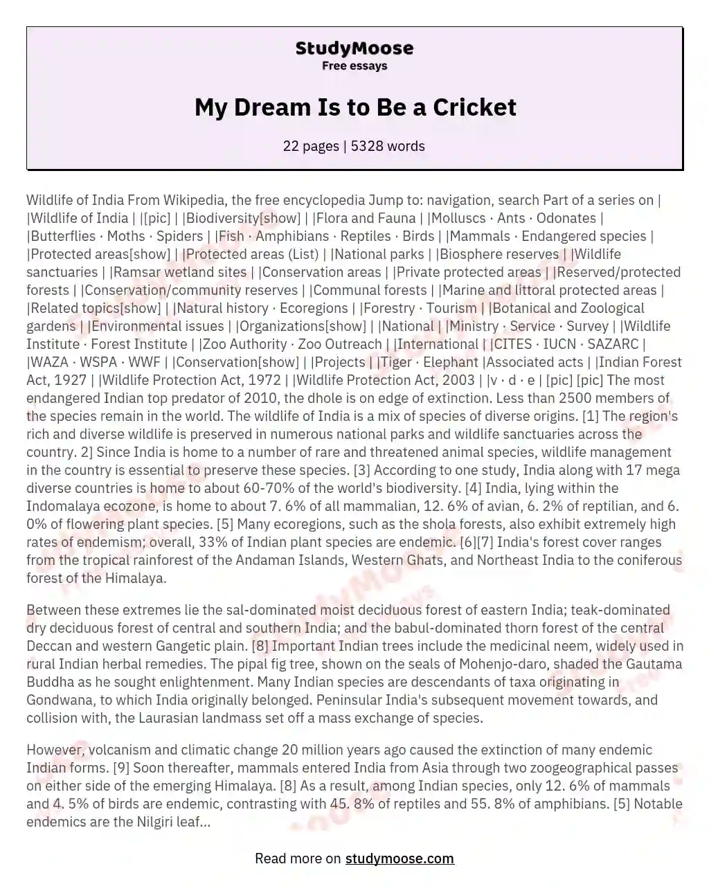 My Dream Is to Be a Cricket