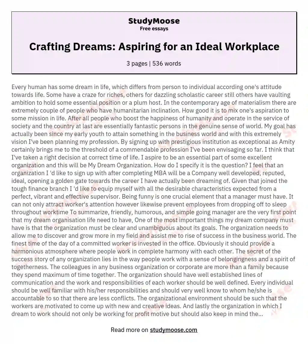 Crafting Dreams: Aspiring for an Ideal Workplace essay