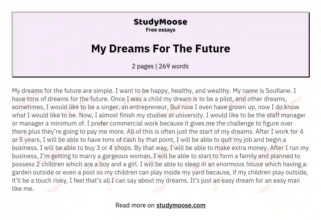 my future dream essay