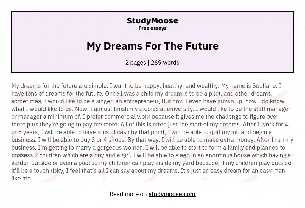 dream for future essay