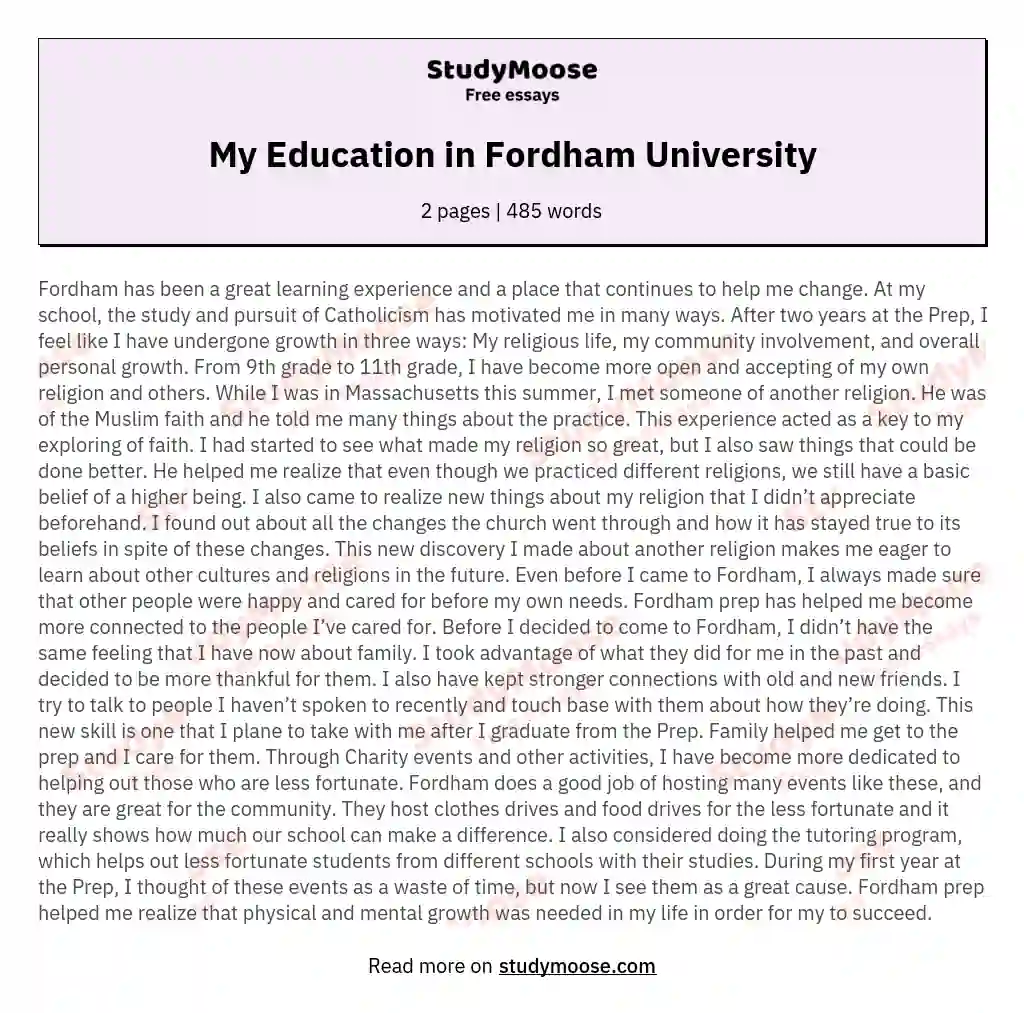 My Education in Fordham University essay