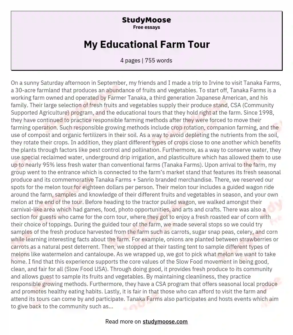 My Educational Farm Tour essay