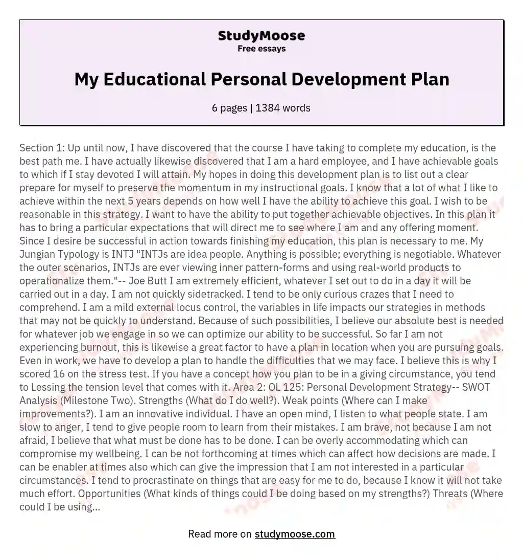 My Educational Personal Development Plan