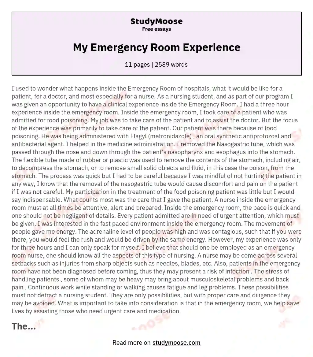 My Emergency Room Experience