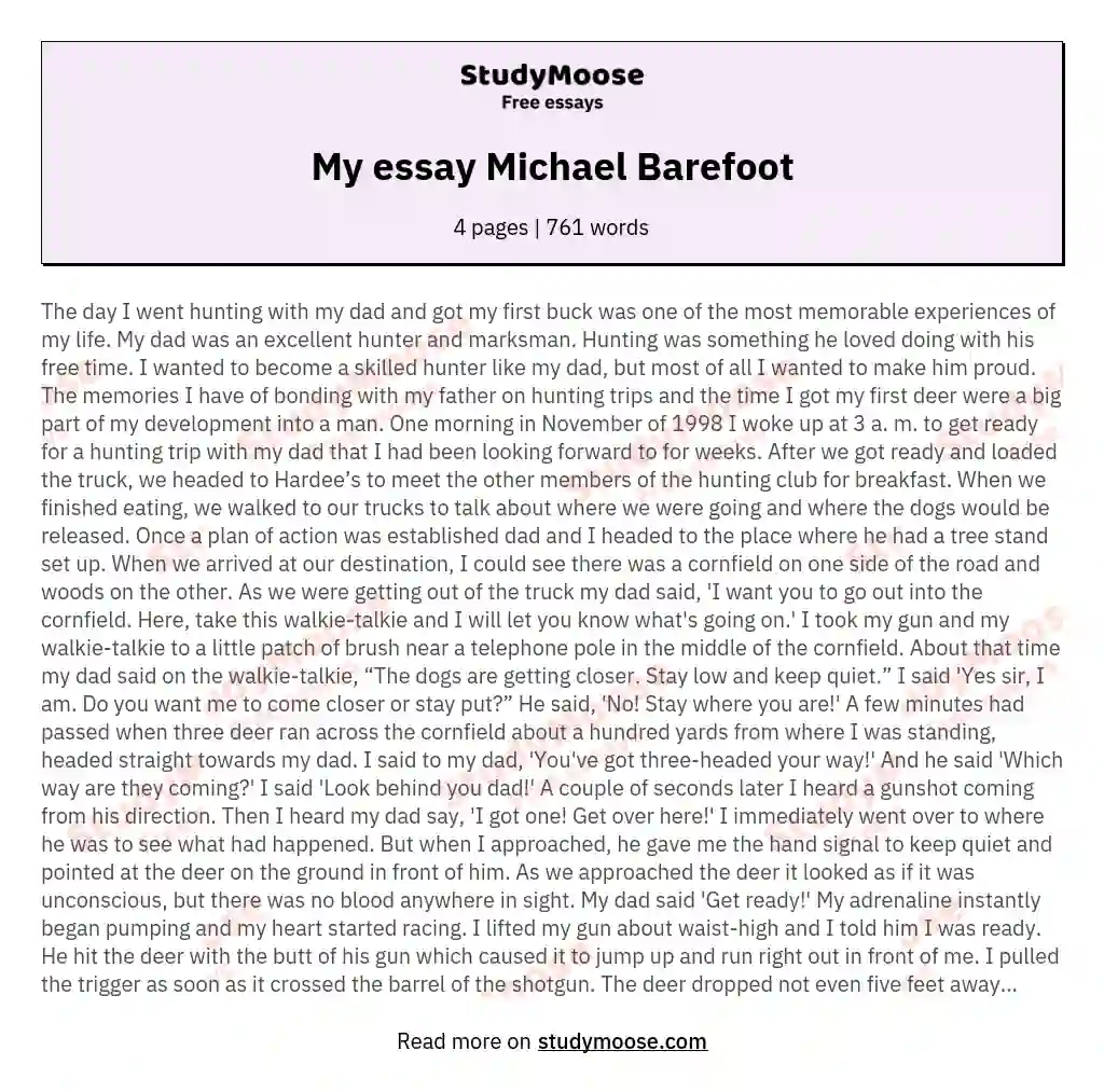 My essay Michael Barefoot essay