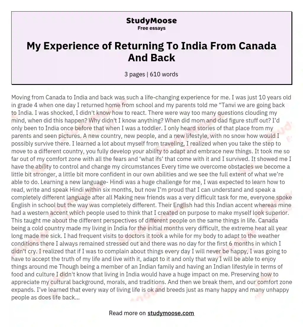 My Experience of Returning To India From Canada And Back