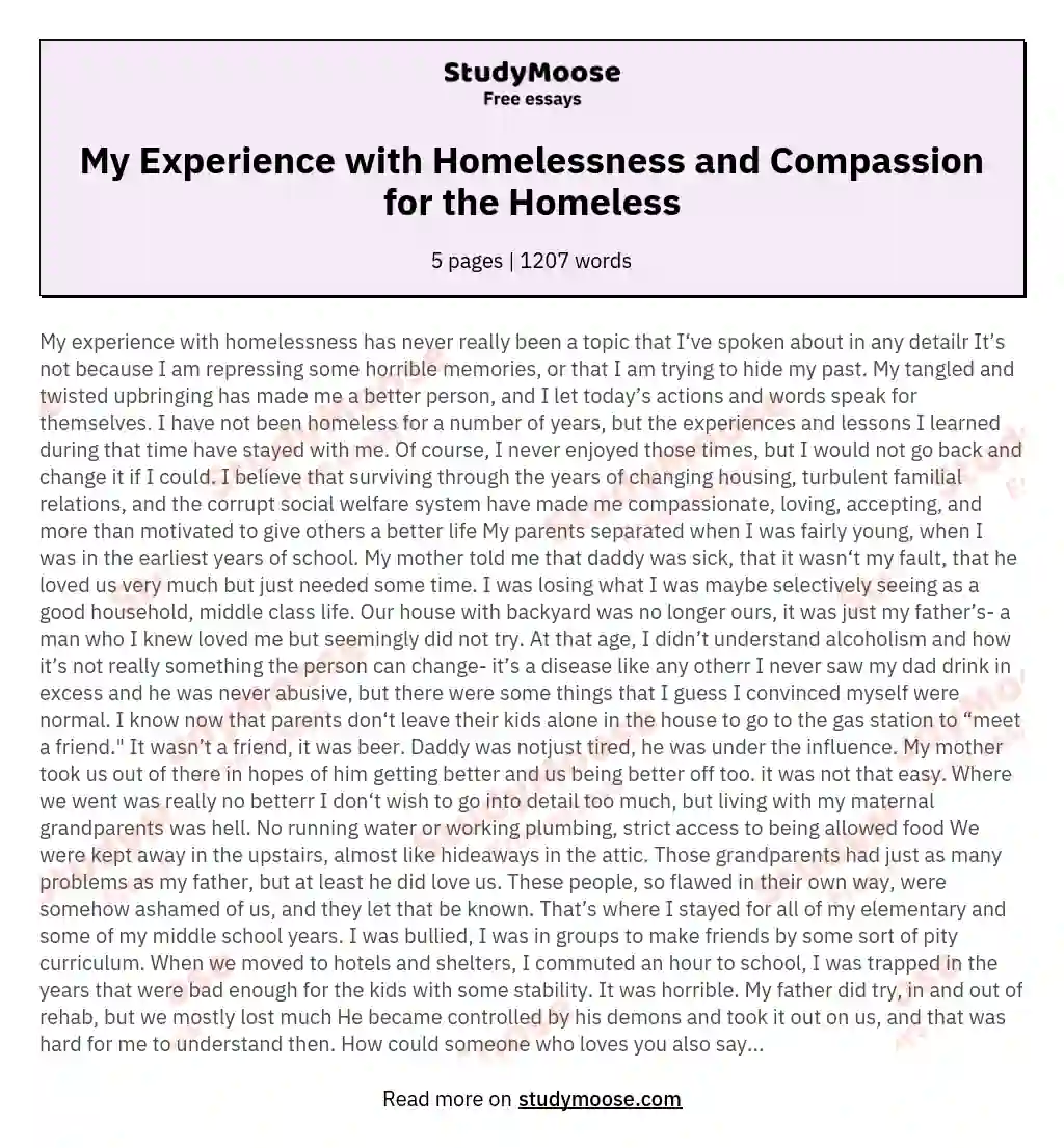 My Experience with Homelessness and Compassion for the Homeless essay