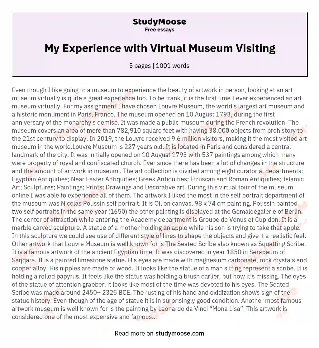 My Experience with Virtual Museum Visiting essay