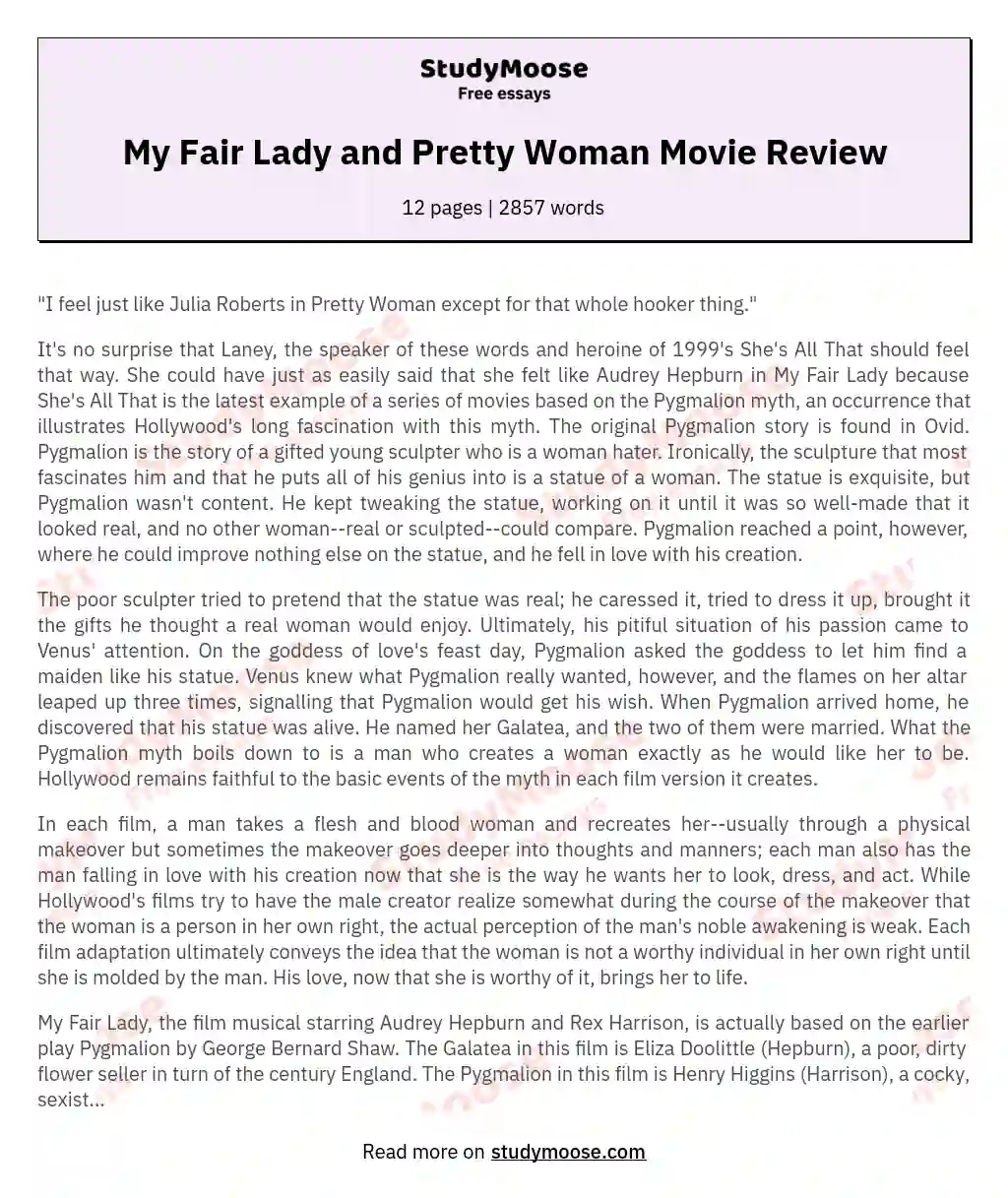 My Fair Lady and Pretty Woman Movie Review essay