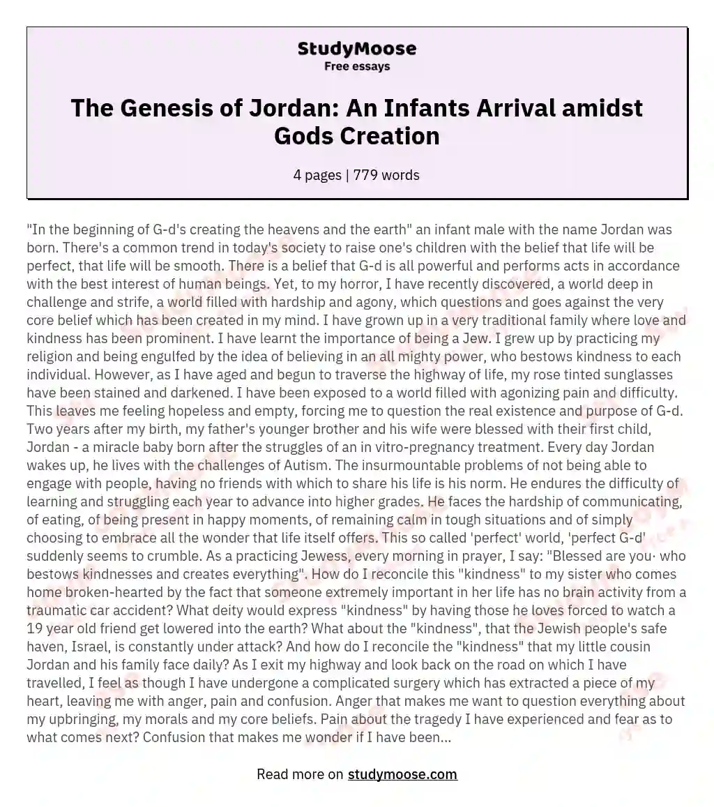 The Genesis of Jordan: An Infants Arrival amidst Gods Creation