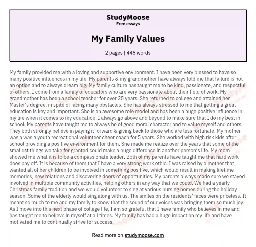 essay in family value